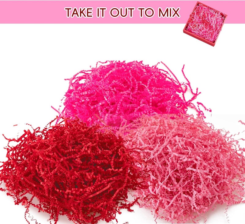 CIPOWM 10.6oz Valentine's Day Crinkle Cut Paper Shred, 3 Colors Red Pink Raffia Paper Shred Filler Grass for Gift Wrapping Craft DIY Gift Bag Box Filling Party Supply - Image 3
